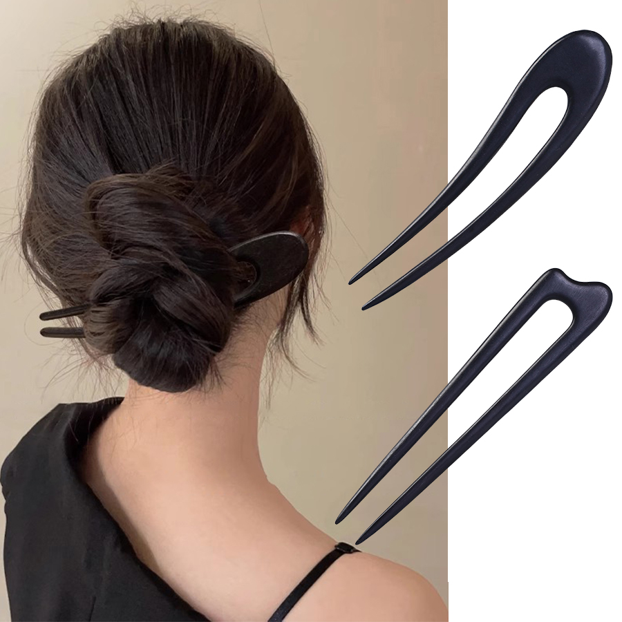 Women Fashion Hair Style - دبابيس شعر خشبية على شكل حرف