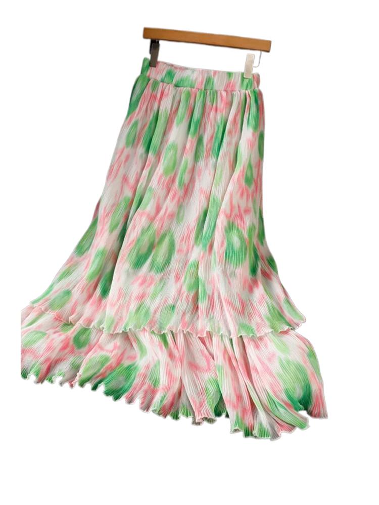 Pleated Skirt Women - تنورة شيفون بطيات بطبعة زهور حلوة