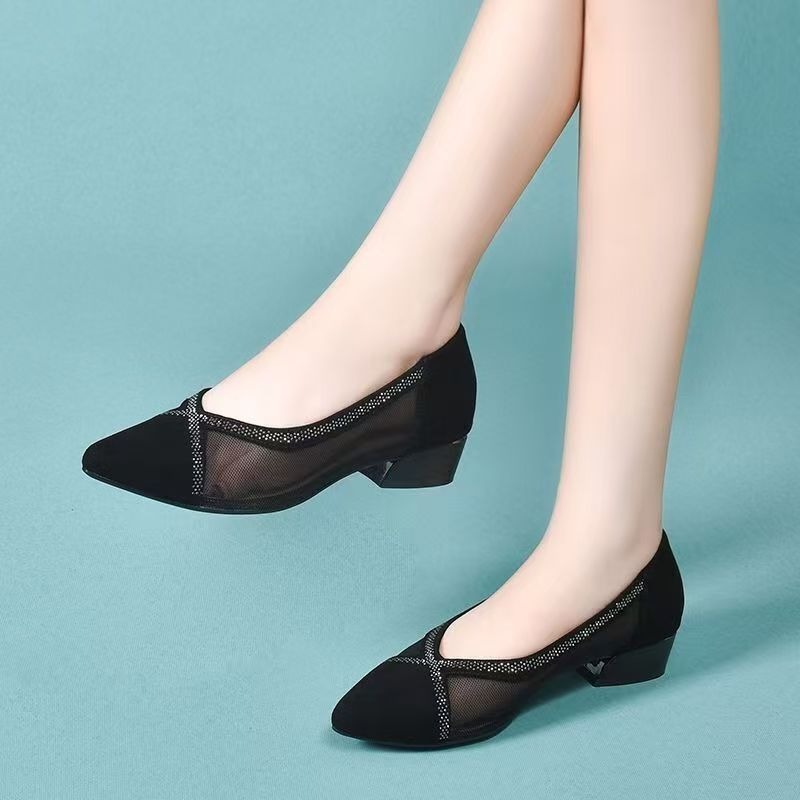 Women'S Fashion Shoes - 2025 شبكة سوداء جديدة مدببة موضة
