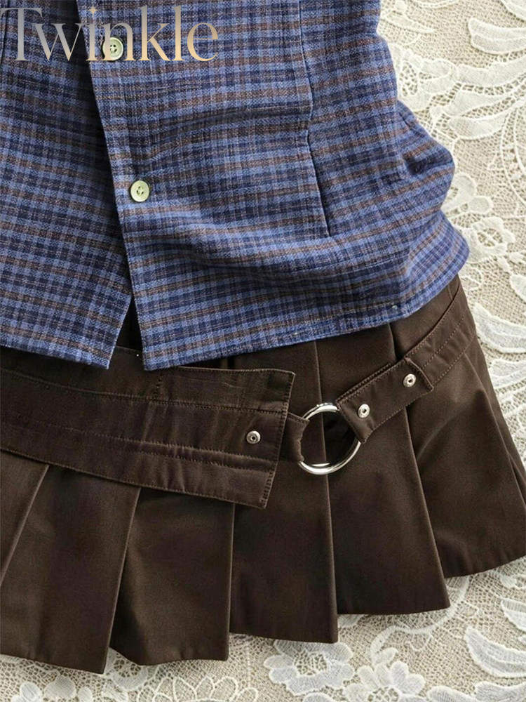 طقم من قطعتين للنساء: بلوزة زر - مراجعة Pleated Skirt Women وسعره