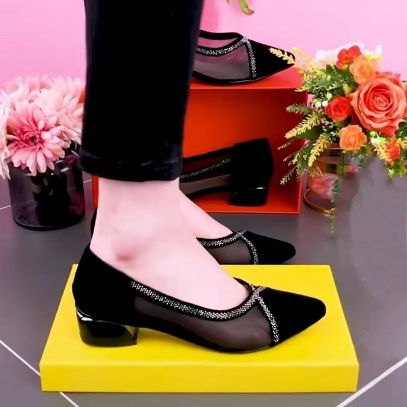 2025 شبكة سوداء جديدة مدببة مو - مراجعة Women'S Fashion Shoes وسعره